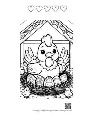 Thumbnail: Mother Hen Guarding Her Nest of Easter Eggs Printable and 5 Heart Outline