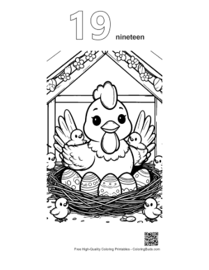 Thumbnail: Mother Hen Guarding Her Nest of Easter Eggs Printable Outline Number 19