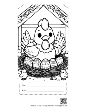Thumbnail: Mother Hen Guarding Her Nest of Easter Eggs Printable with Title and Artist Box
