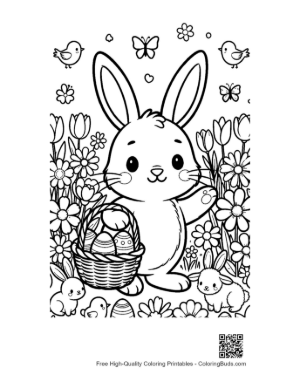 Thumbnail: Playful Bunny Dancing in Flower Field Printable