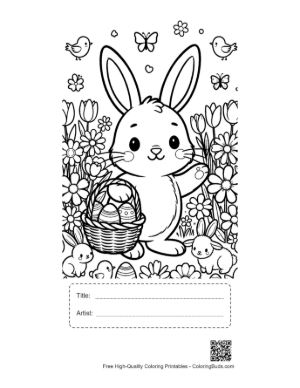 Thumbnail: Playful Bunny Dancing in Flower Field Printable with Title and Artist Box