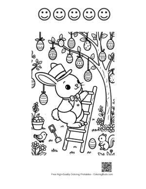 Thumbnail: Playful Bunny Dressing an Easter Egg Tree in the Garden Printable and 5 Happy Face Outline