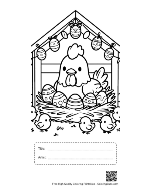 Thumbnail: Proud Hen in the Coop with Her Easter Egg Nest Printable with Title and Artist Box