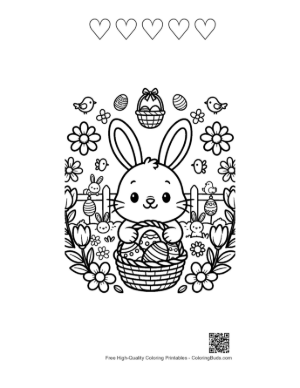 Thumbnail: Sweet Bunny Sitting in Flower Garden with Eggs Printable and 5 Heart Outline