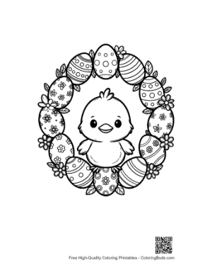 Thumbnail: Sweet Easter Chick Surrounded by a Floral Egg Ring Printable