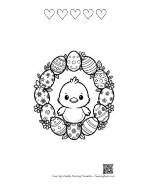 Thumbnail: Sweet Easter Chick Surrounded by a Floral Egg Ring Printable and 5 Heart Outline