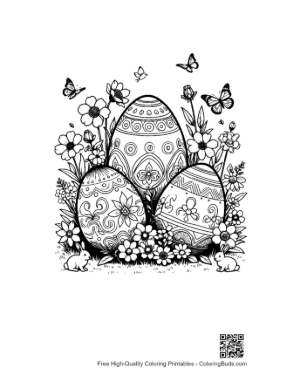 Thumbnail: Three Ornate Easter Eggs with Spring Flowers Printable