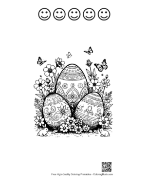 Thumbnail: Three Ornate Easter Eggs with Spring Flowers Printable and 5 Happy Face Outline
