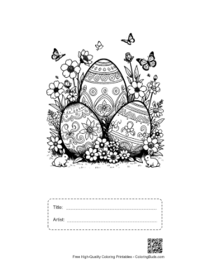 Thumbnail: Three Ornate Easter Eggs with Spring Flowers Printable with Title and Artist Box