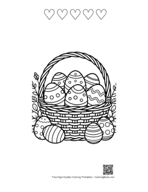Thumbnail: Woven Easter Basket with Floral Decorations and Eggs Printable and 5 Heart Outline