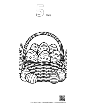 Thumbnail: Woven Easter Basket with Floral Decorations and Eggs Printable Outline Number 5