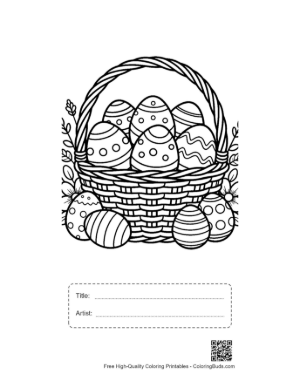 Thumbnail: Woven Easter Basket with Floral Decorations and Eggs Printable with Title and Artist Box