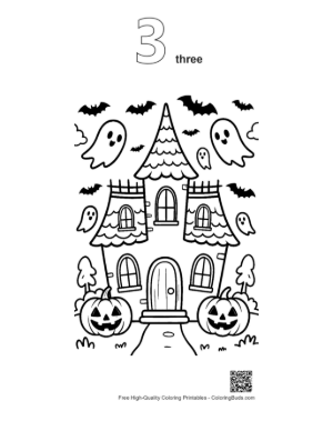 Thumbnail: Detailed Haunted House with Ghosts and a Moonlit Sky Gothic Coloring Sheet Printable Outline Number 3