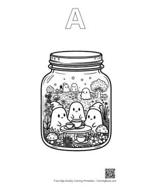 Thumbnail: Ghosts Having Fun Inside a Decorative Mason Jar Creative Halloween Coloring Printable Outline Alphabet A