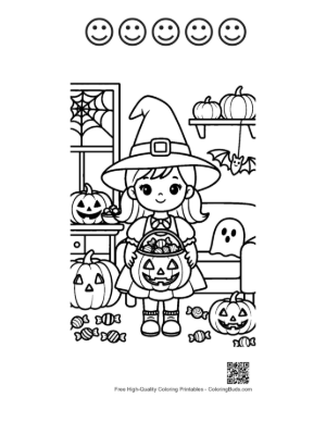 Thumbnail: Adorable Witch Girl Showing Her Carved Pumpkin Printable and 5 Happy Face Outline