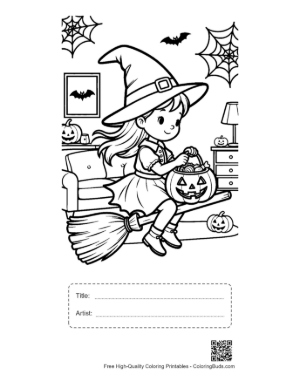 Thumbnail: Cute Jack-O-Lantern to Color Printable with Title and Artist Box