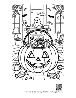 Thumbnail: Festive Halloween Pumpkin Bucket Loaded with Candies Printable