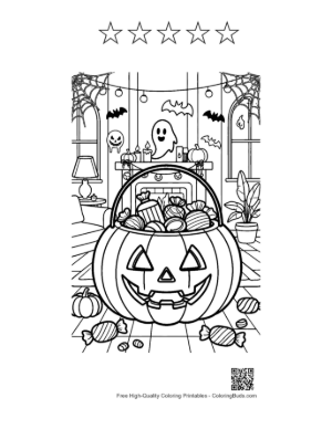 Thumbnail: Festive Halloween Pumpkin Bucket Loaded with Candies Printable and 5 Star Outline