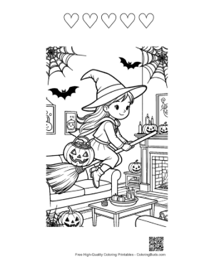 Thumbnail: Flying Halloween Witch Carrying a Glowing Pumpkin Printable and 5 Heart Outline