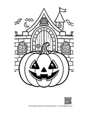 Thumbnail: Giant Pumpkin Lantern Guarding a Gothic Castle Gate Printable