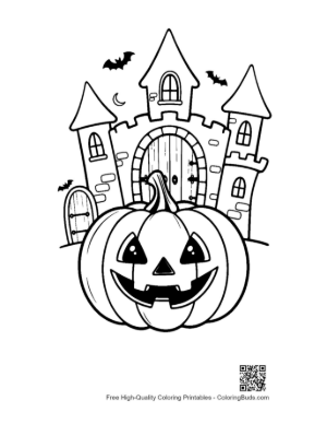Thumbnail: Halloween Jack-O-Lantern Sitting Before a Spooky Mansion Printable