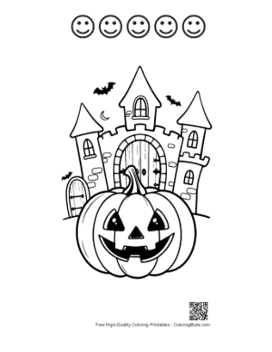 Thumbnail: Halloween Jack-O-Lantern Sitting Before a Spooky Mansion Printable and 5 Happy Face Outline
