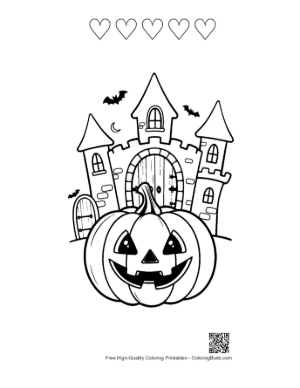 Thumbnail: Halloween Jack-O-Lantern Sitting Before a Spooky Mansion Printable and 5 Heart Outline