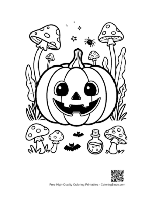 Thumbnail: Happy Jack-O-Lantern in a Haunted Forest Clearing Printable
