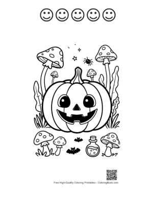 Thumbnail: Happy Jack-O-Lantern in a Haunted Forest Clearing Printable and 5 Happy Face Outline