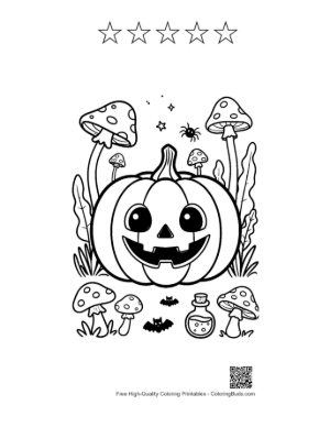 Thumbnail: Happy Jack-O-Lantern in a Haunted Forest Clearing Printable and 5 Star Outline