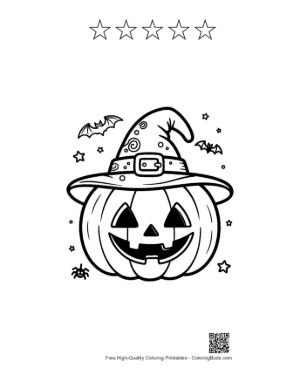 Thumbnail: Jack-O-Lantern Wearing a Starry Witch Hat Printable and 5 Star Outline
