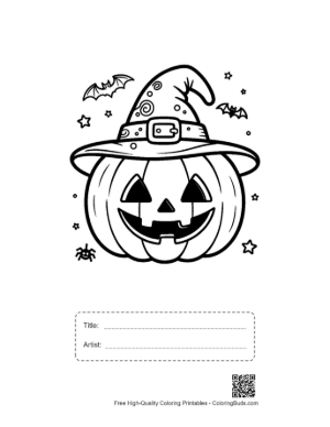 Thumbnail: Jack-O-Lantern Wearing a Starry Witch Hat Printable with Title and Artist Box