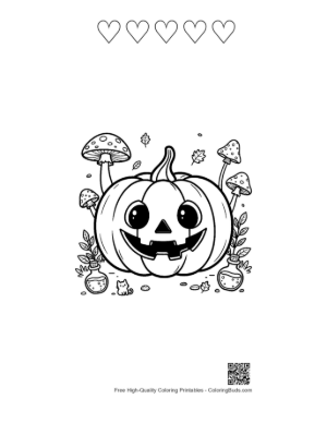 Thumbnail: Spooky Jack-O-Lantern Surrounded by Magic Mushrooms Printable and 5 Heart Outline