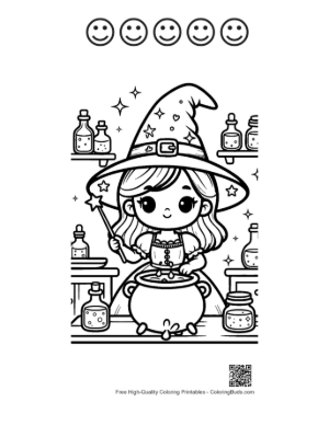 Thumbnail: Cute Witch Printable and 5 Happy Face Outline