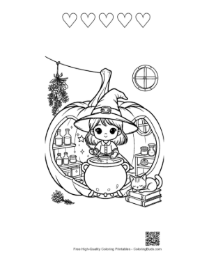 Thumbnail: Cute Witch Printable and 5 Heart Outline