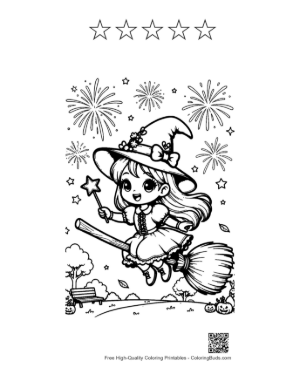Thumbnail: Cute Witch Printable and 5 Star Outline