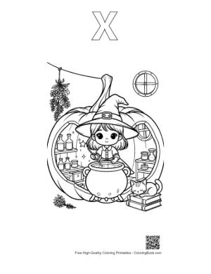 Thumbnail: Cute Witch Printable Outline Alphabet X
