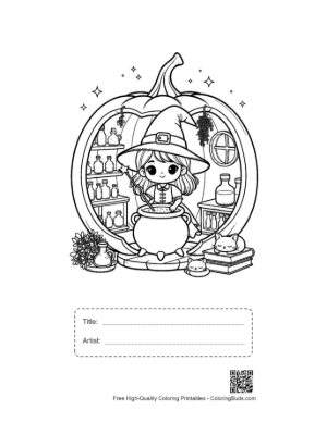 Thumbnail: Download Witch Coloring Sheet Printable with Title and Artist Box