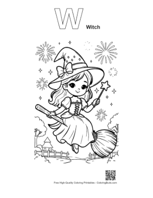 Thumbnail: Easy Witch Printable Outline Alphabet with Witch