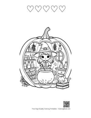 Thumbnail: Free Witch for Kids Printable and 5 Heart Outline