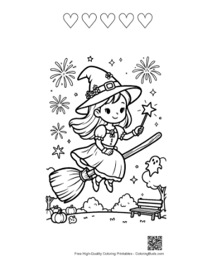 Thumbnail: Free Witch for Kids Printable with 5 Heart Outline