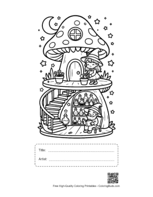 Thumbnail: Witch Coloring Sheet Printable with Title and Artist Box