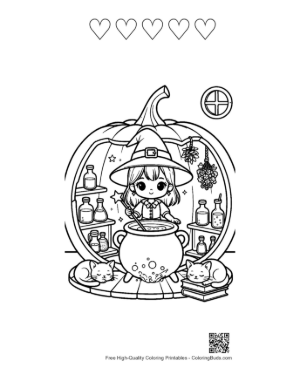 Thumbnail: Witch for Kids Printable and 5 Heart Outline