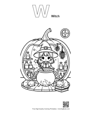 Thumbnail: Witch for Kids Printable Outline Alphabet with Witch