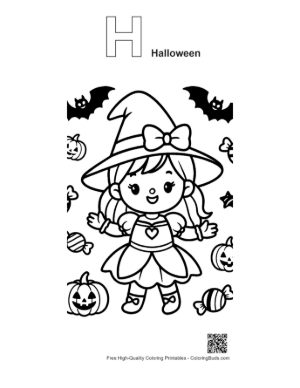 Thumbnail: Witch Printable Outline Alphabet H Halloween