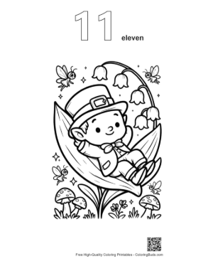 Thumbnail: Baby Leprechaun Napping on a Leaf Coloring Sheet Printable Outline Number 11
