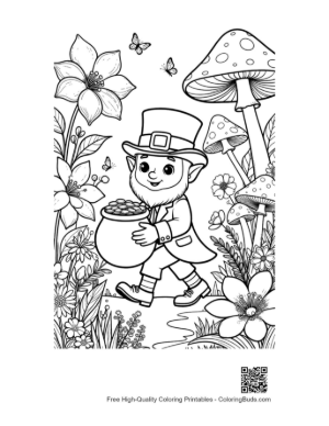 Thumbnail: Cute Leprechaun Boy Holding a Clover Gold Pot Printable
