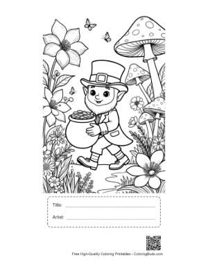 Thumbnail: Cute Leprechaun Boy Holding a Clover Gold Pot Printable with Title and Artist Box