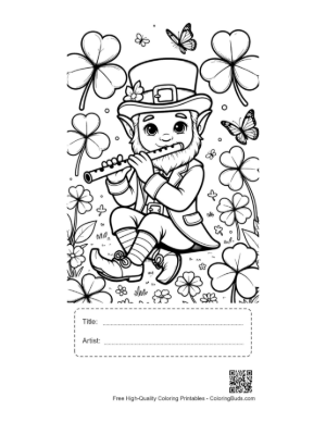 Thumbnail: Easy Leprechaun Coloring Sheet Printable with Title and Artist Box
