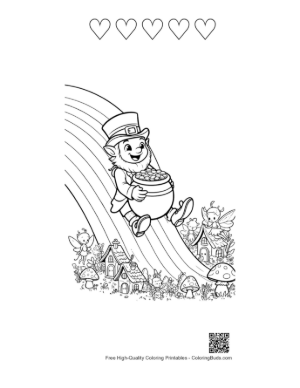 Thumbnail: Excited Leprechaun Riding a Rainbow Beam Printable and 5 Heart Outline